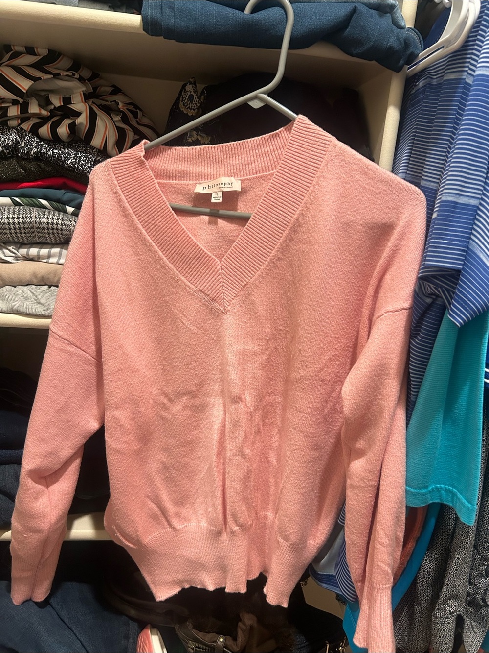 Philosophy Soft Pink V-Neck Knit Sweater